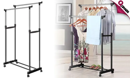 Double-Pole Telescopic Clothes Rack!